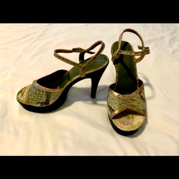 Alessandra Gold Snakeskin Platform Heels - Picture 2 of 4